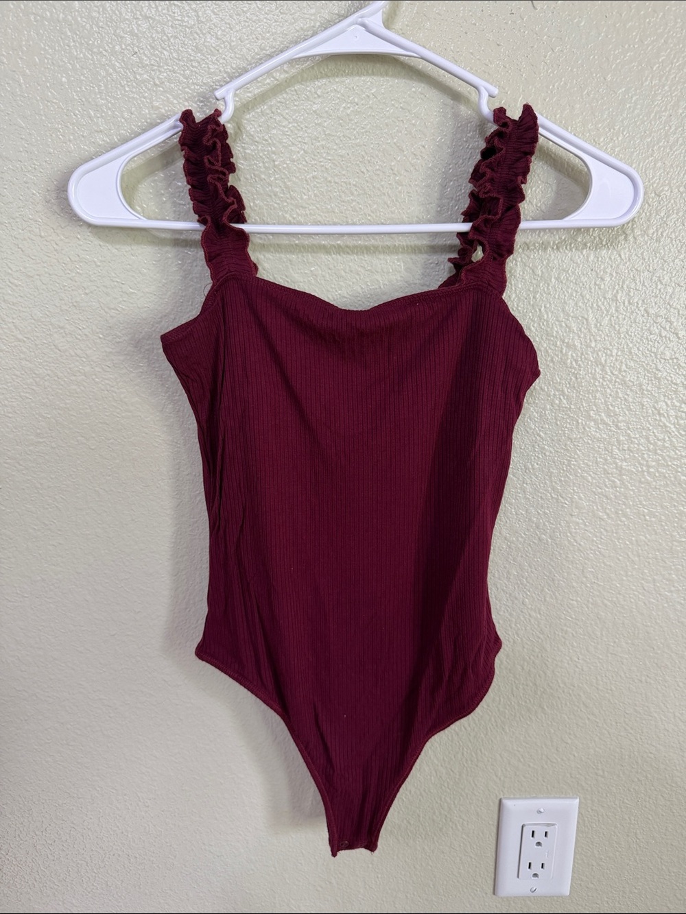 Hollister Burgundy Ribbed Ruffle-Strap Bodysuit